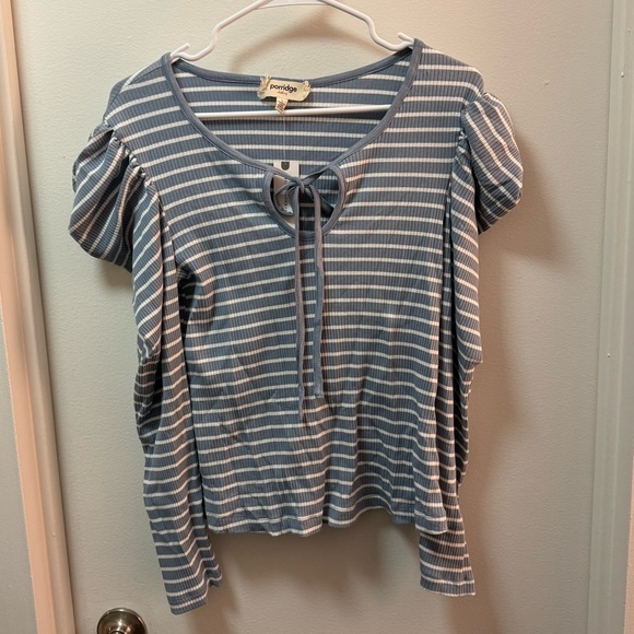 NWT Anthropologie Porridge Puff-Sleeve Tie Front-Top - Picture 3 of 4